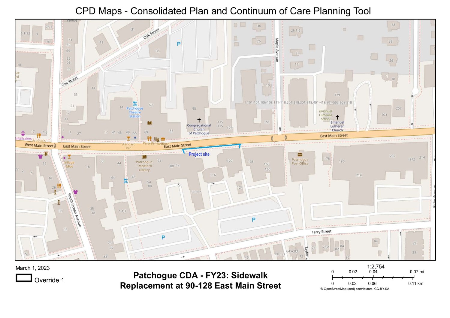 A map of the project site scheduled for sidewalk repairs.
